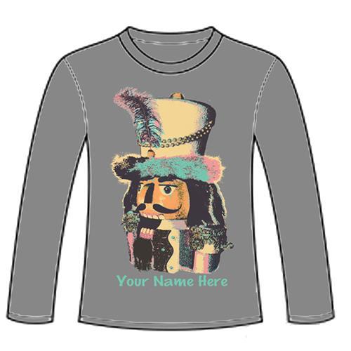 APP-41 Nutcracker in Pastel Colors with Feather on Hat - on Gray or Blue - Long Sleeve Shirt